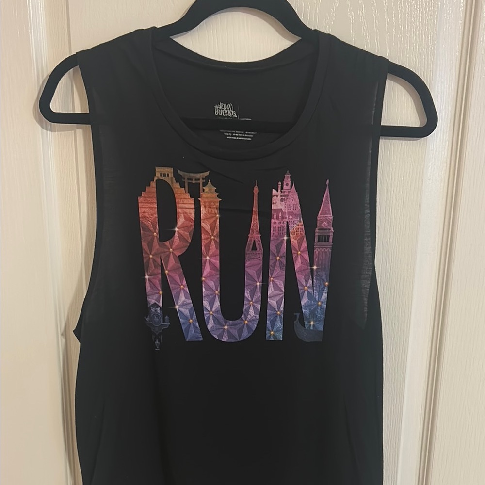 Black Muscle Tank with Colorful RUN Graphic